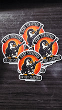 Load image into Gallery viewer, Stay Strapped Penguin Sticker – Pew Pew Life Edition
